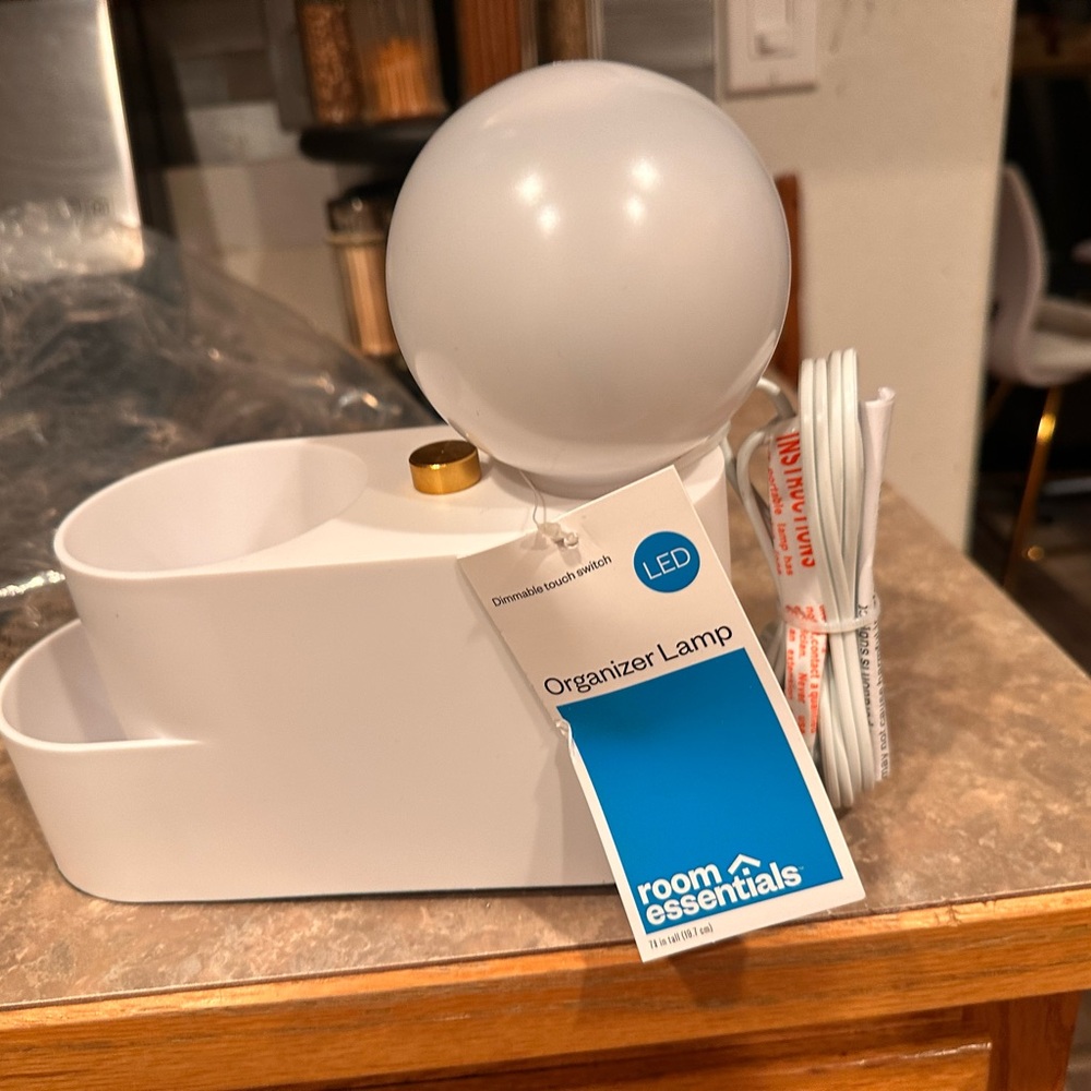 Elegant White Desk Organizer with LED Sphere - Picture 2 of 4